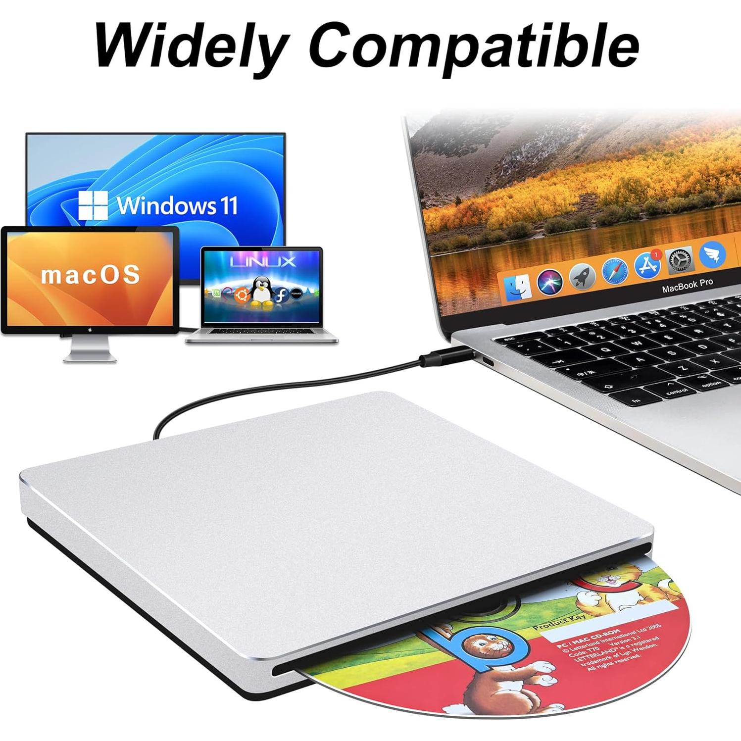 Unidad Externa de CD/DVD NOLYTH USB-C Plata 396g