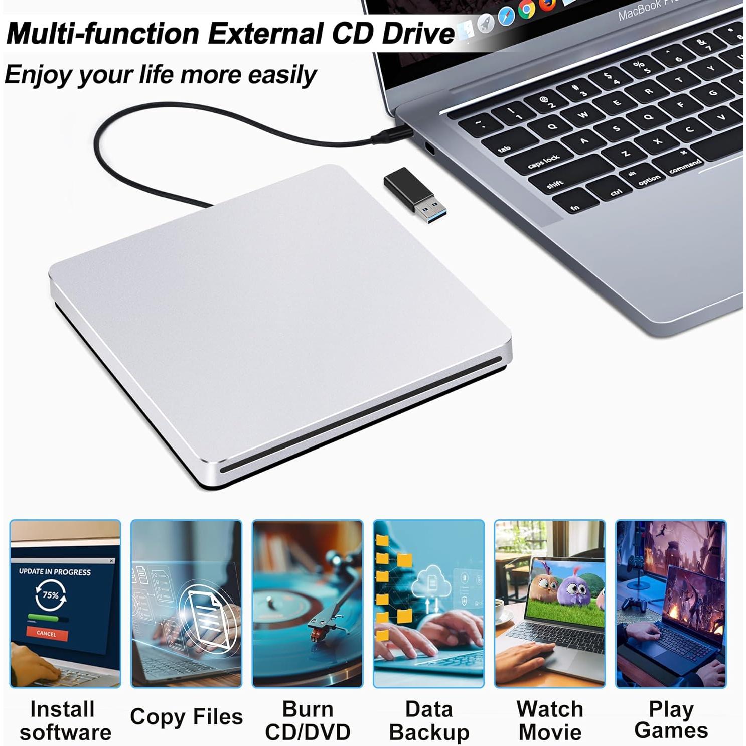Unidad Externa de CD/DVD NOLYTH USB-C Plata 396g