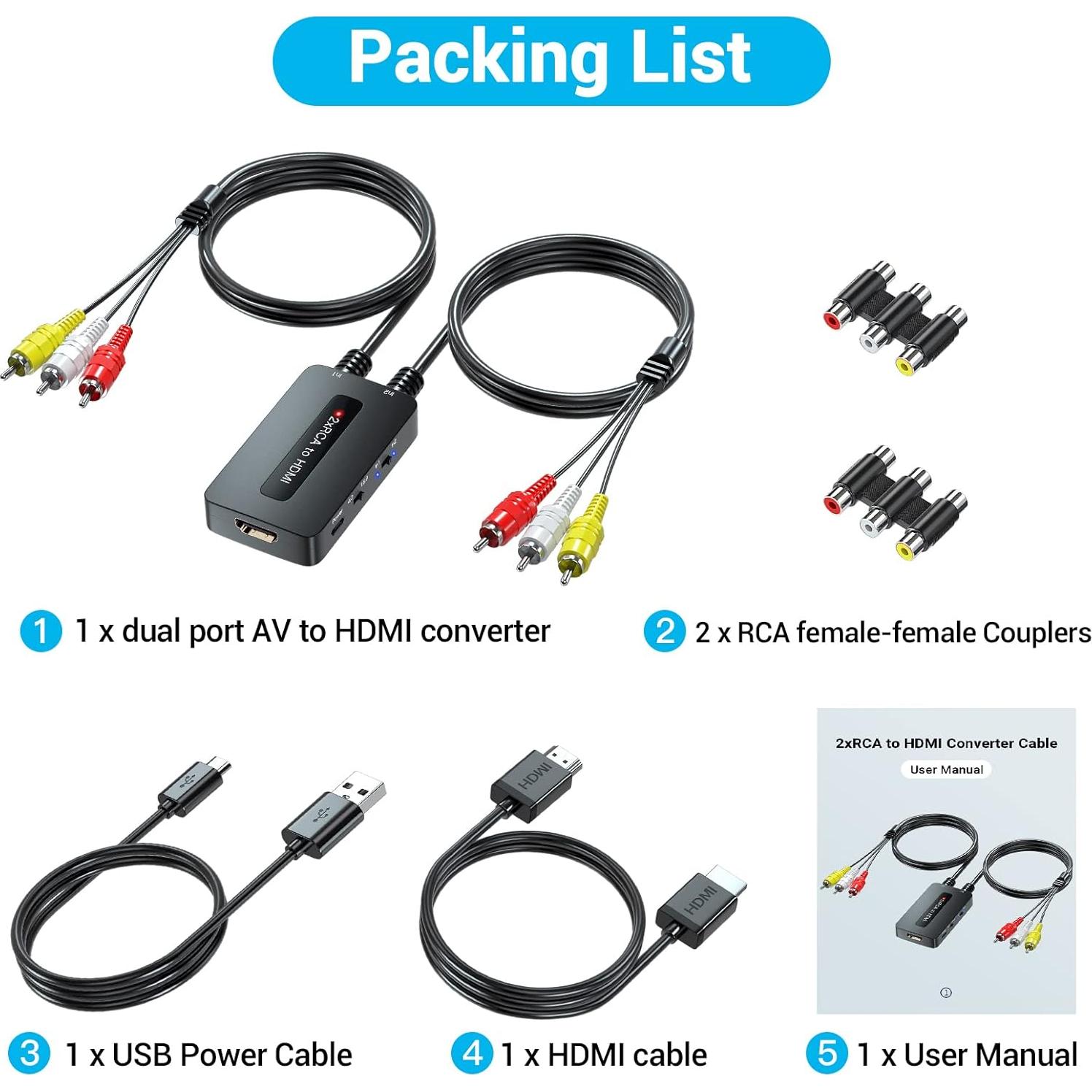 Convertidor AV a HDMI Doble Puerto Knisopec 720P/1080P
