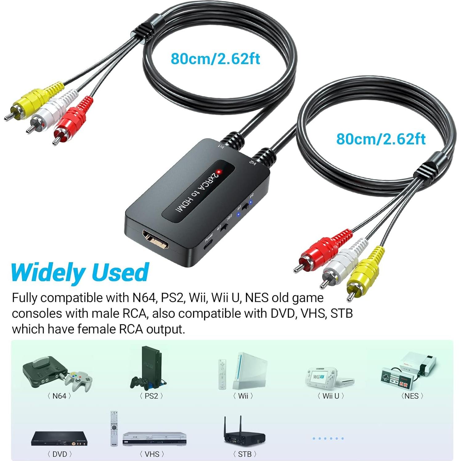 Convertidor AV a HDMI Doble Puerto Knisopec 720P/1080P