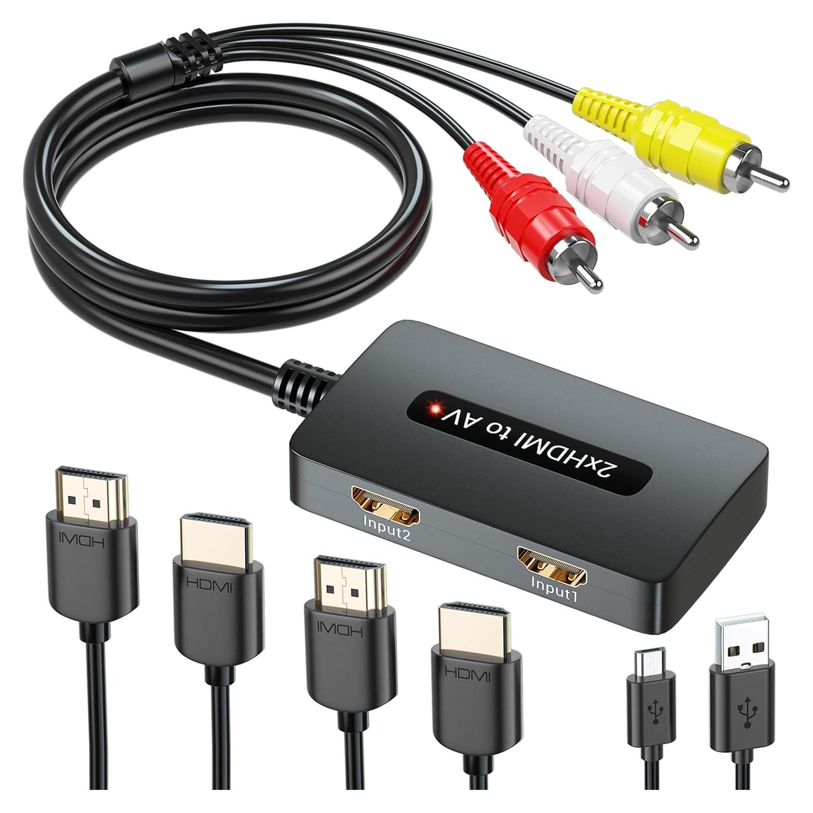 Convertidor HDMI a RCA Doble Puerto Rui Na, 1080p, Incluye Cables