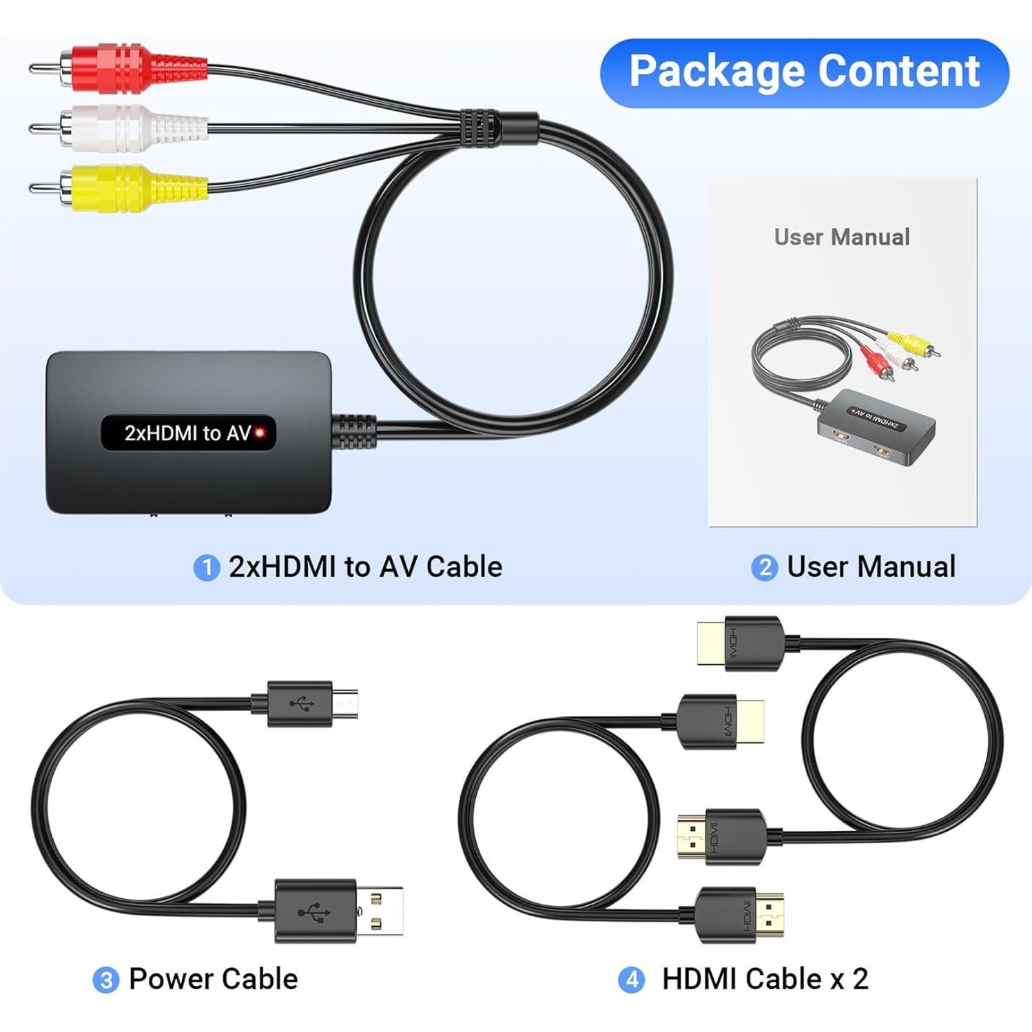 Convertidor HDMI a RCA Doble Puerto Rui Na, 1080p, Incluye Cables