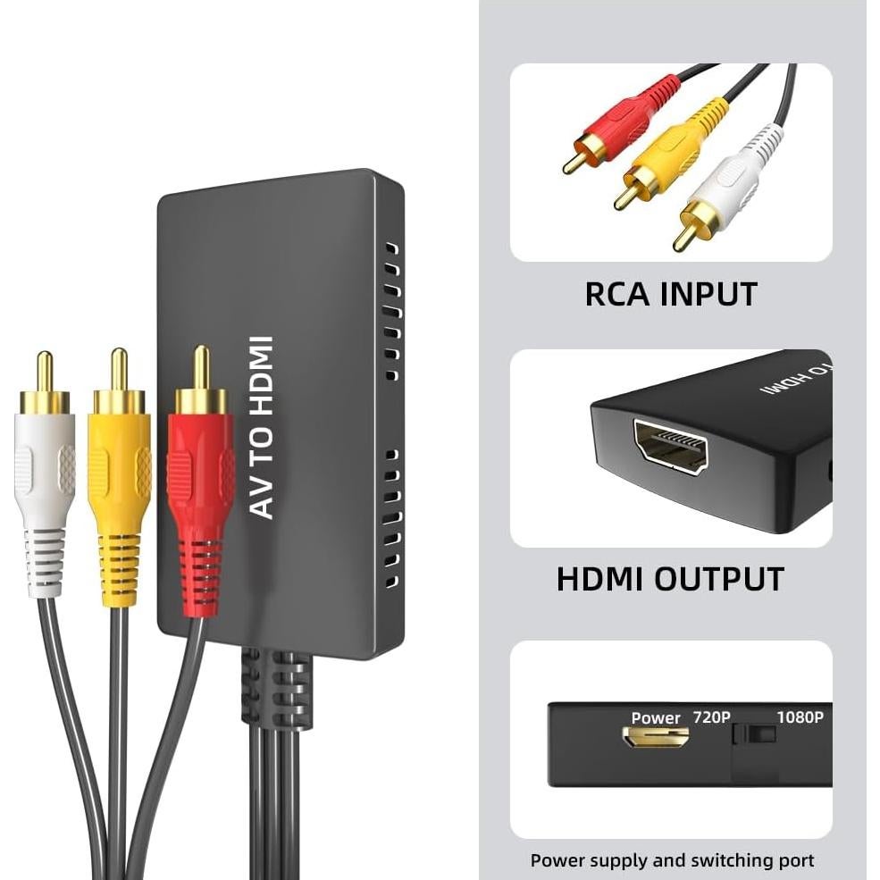 Convertidor RCA a HDMI Kirzi AV a HDMI 720P 1080P