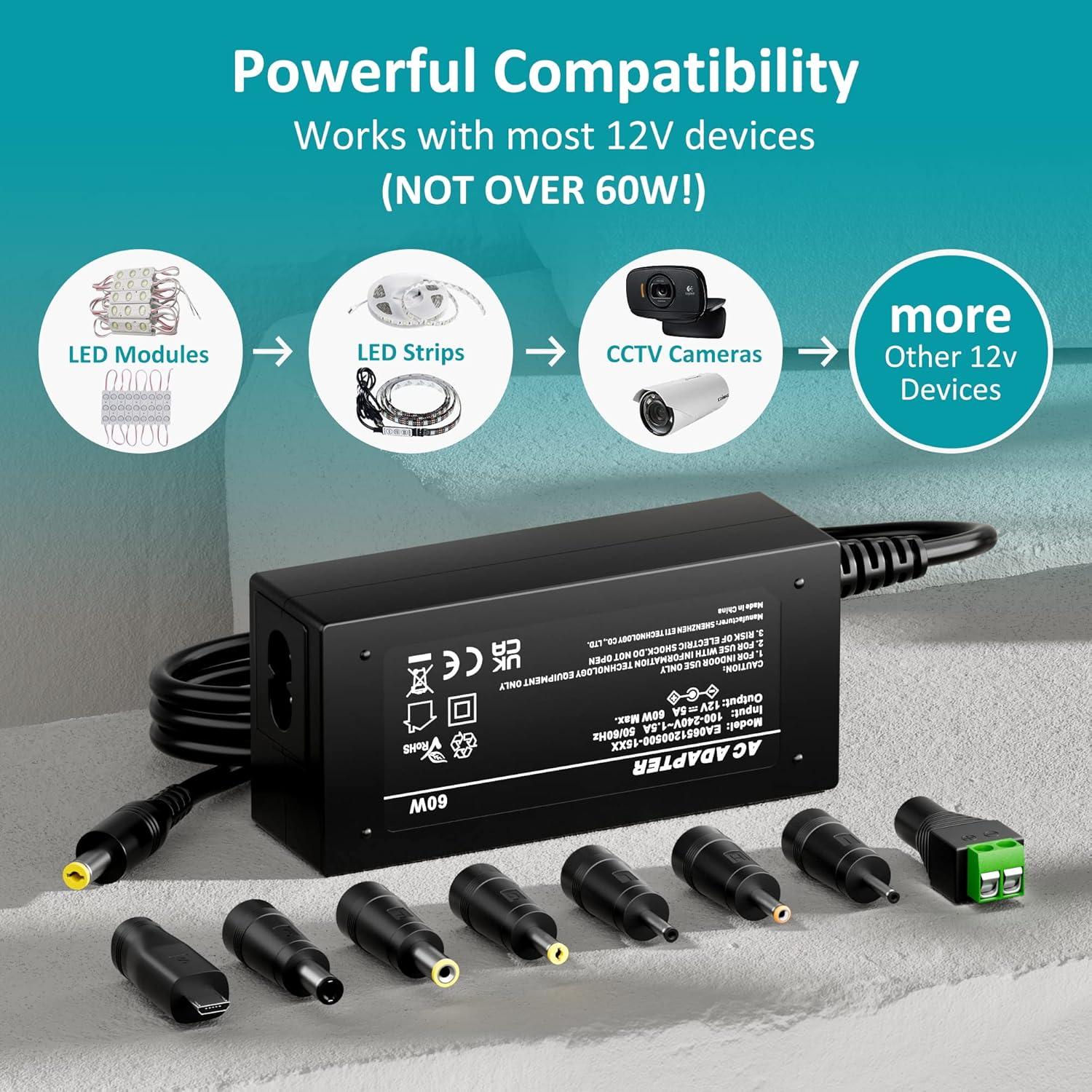 Adaptador de Alimentación 12V 5A AC-DC SHENZHEN ETI 60W
