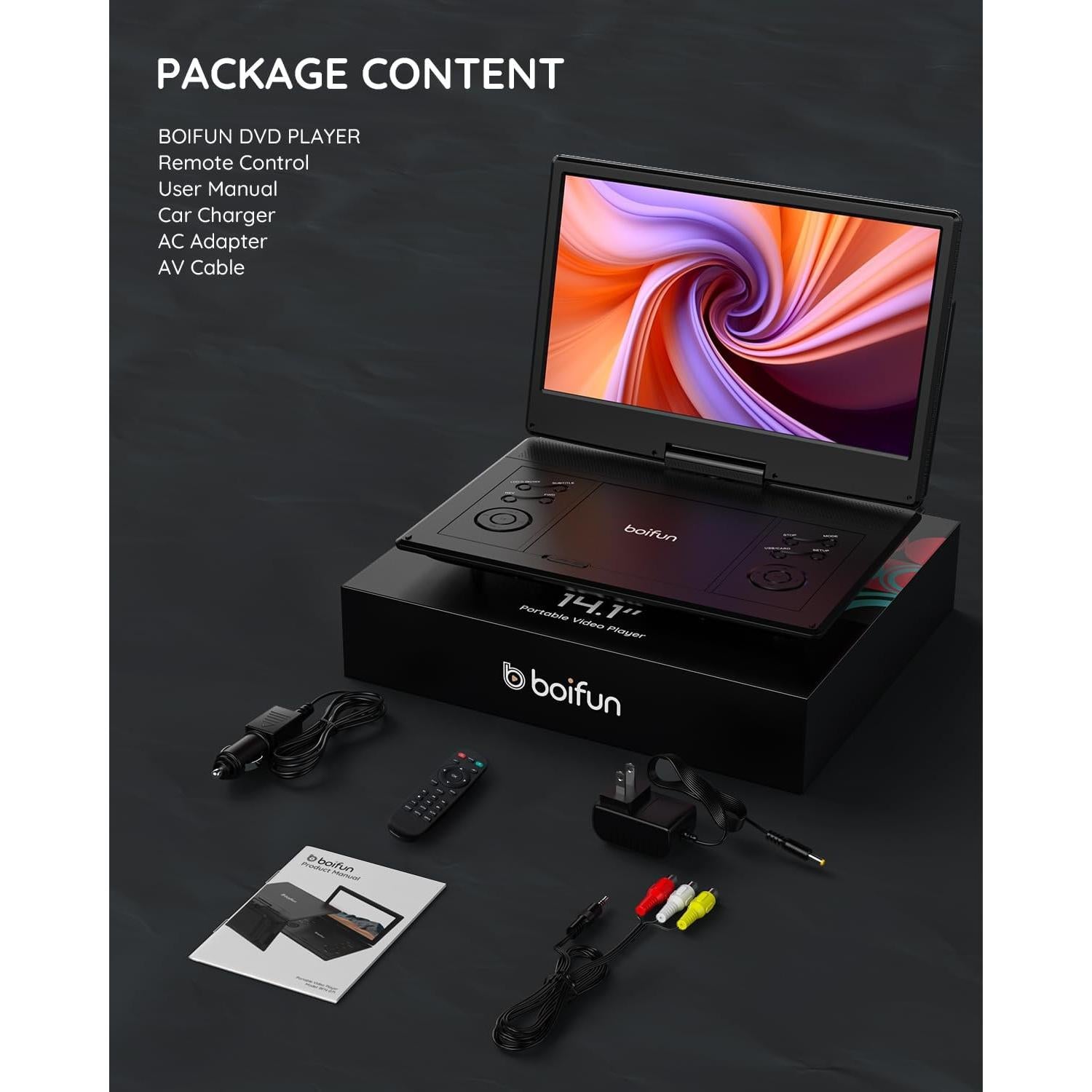 Reproductor de DVD Portátil BOIFUN BFN-142 14.1" HD Negro