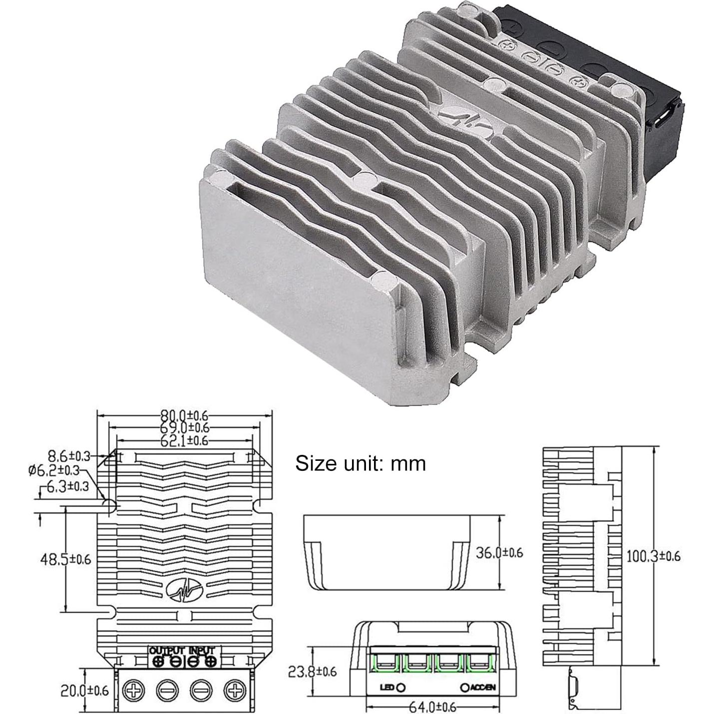 Transformador reductor DC 24V a 12V 60A 720W Valefod