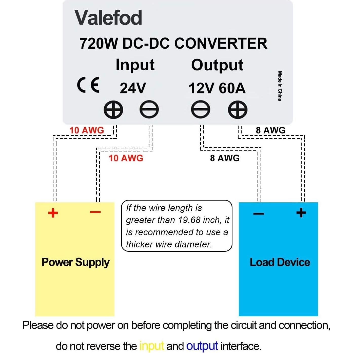 Transformador reductor DC 24V a 12V 60A 720W Valefod