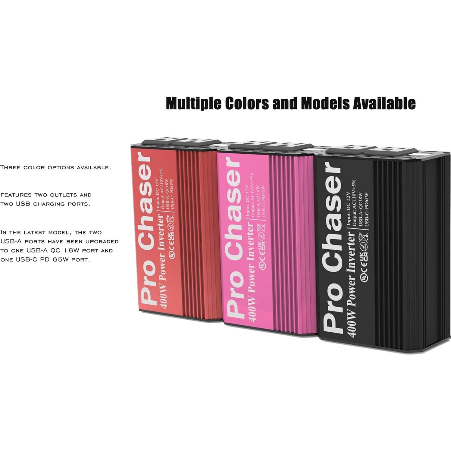 Inversor de Potencia Pro Chaser 400W DC a AC 110V USB-C 65W