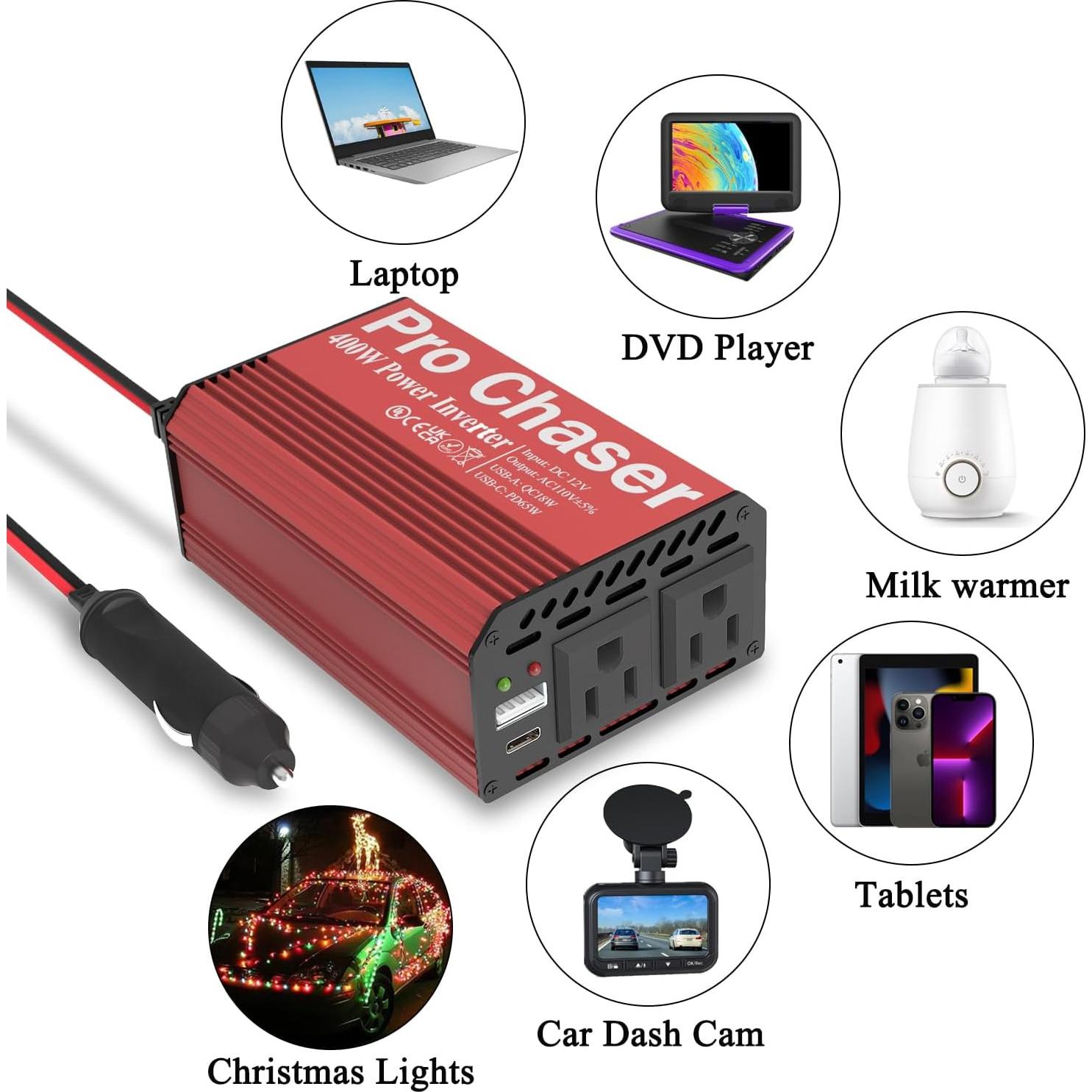 Inversor de Potencia Pro Chaser 400W DC a AC 110V USB-C 65W