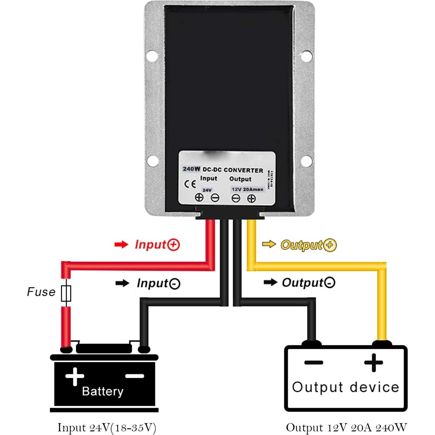 Convertidor de Voltaje DC 24V a 12V 20A 240W IP68