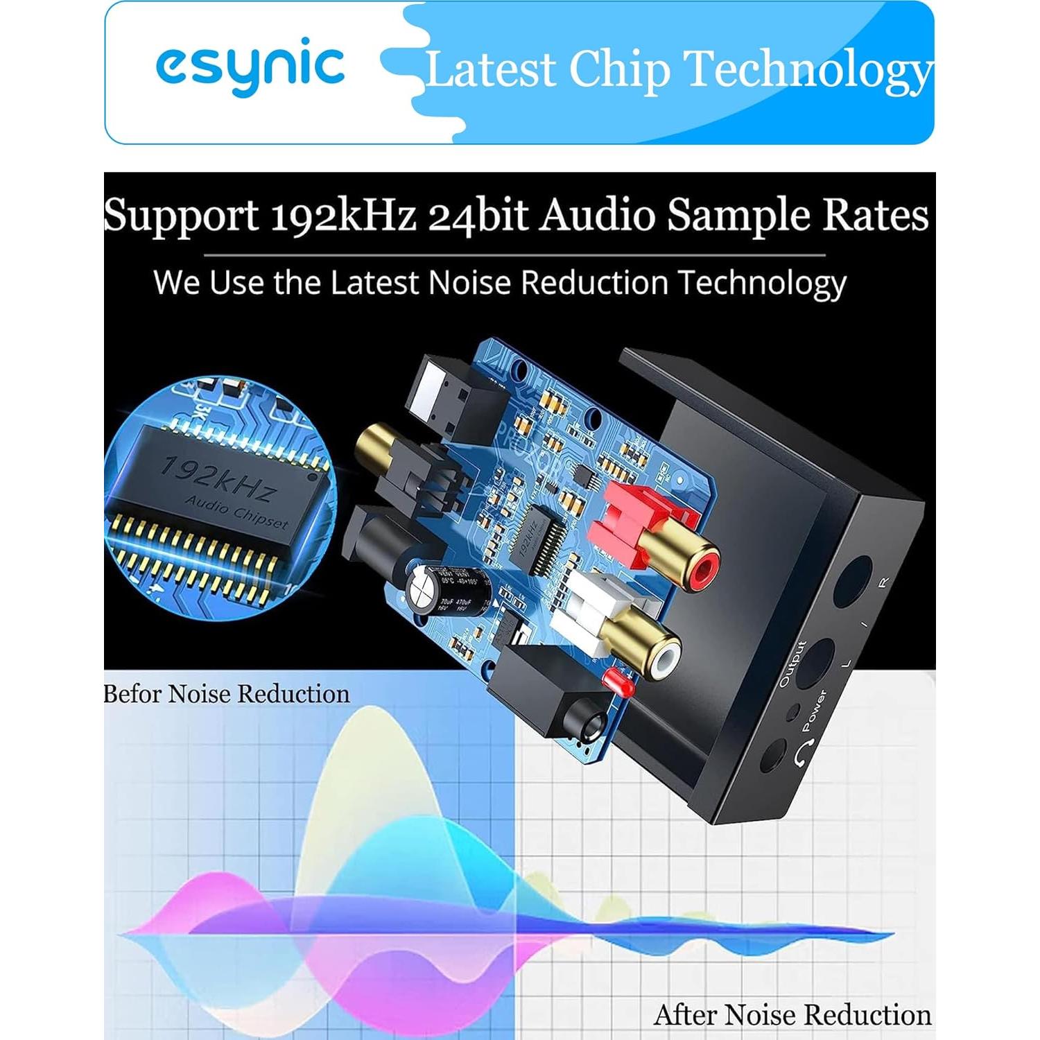 Convertidor de Audio Digital a Analógico eSynic 192KHz RCA y 3.5mm