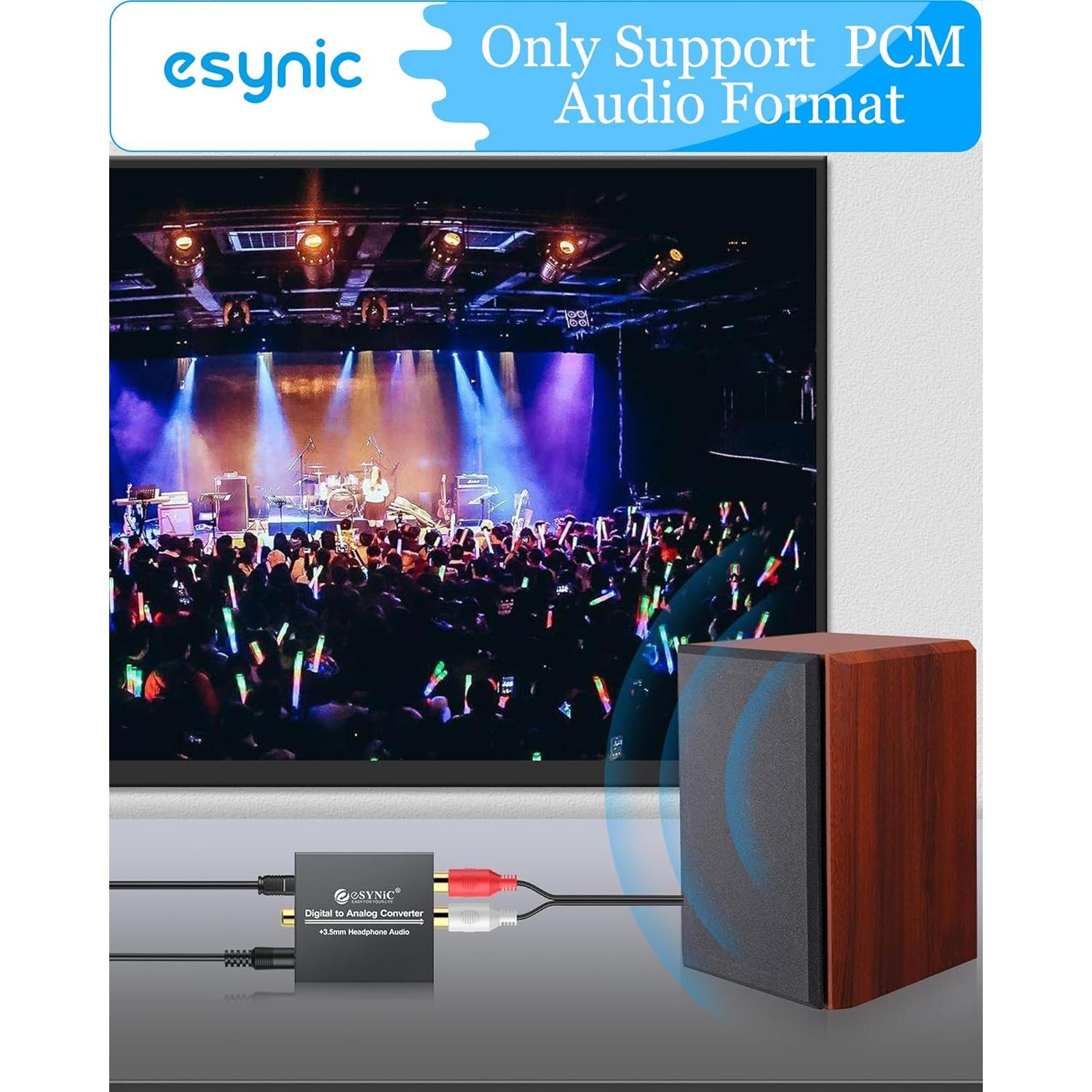 Convertidor de Audio Digital a Analógico eSynic 192KHz RCA y 3.5mm