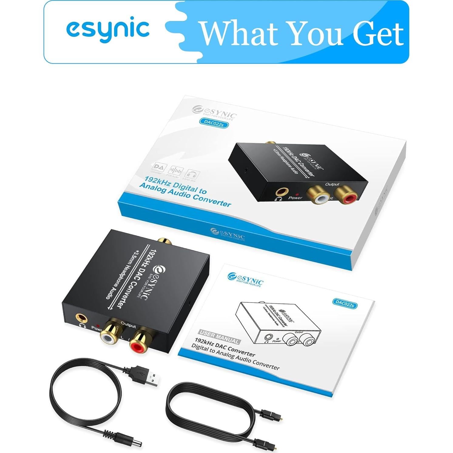 Convertidor de Audio Digital a Analógico eSynic 192KHz RCA y 3.5mm