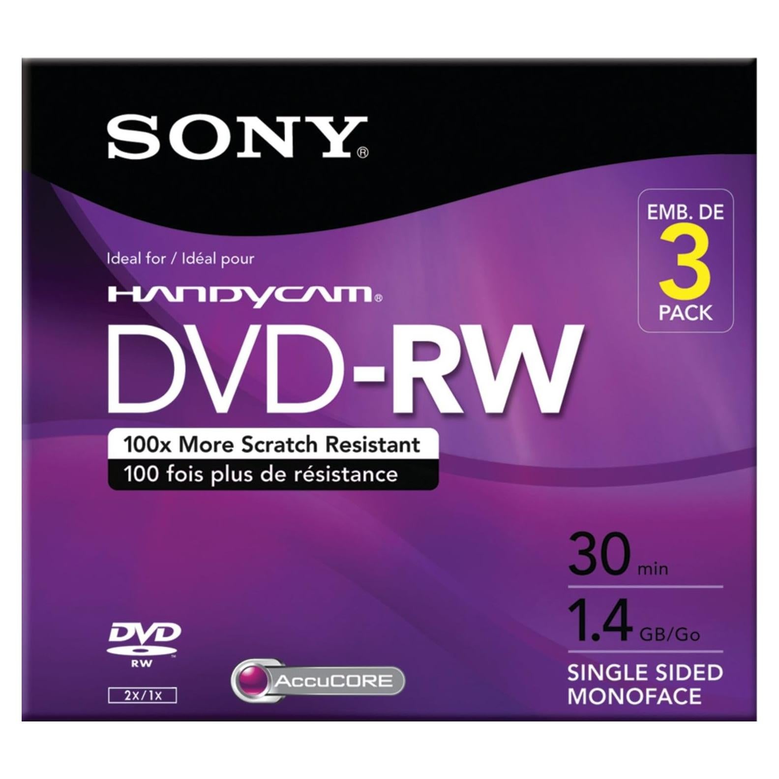 Paquete de 3 DVD-RW Sony 3DMW30R2HC 1.4GB 8cm