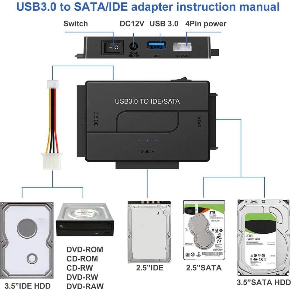 Adaptador USB 3.0 RUNAAJA a IDE/SATA para HDD/SSD 2.5" 3.5"