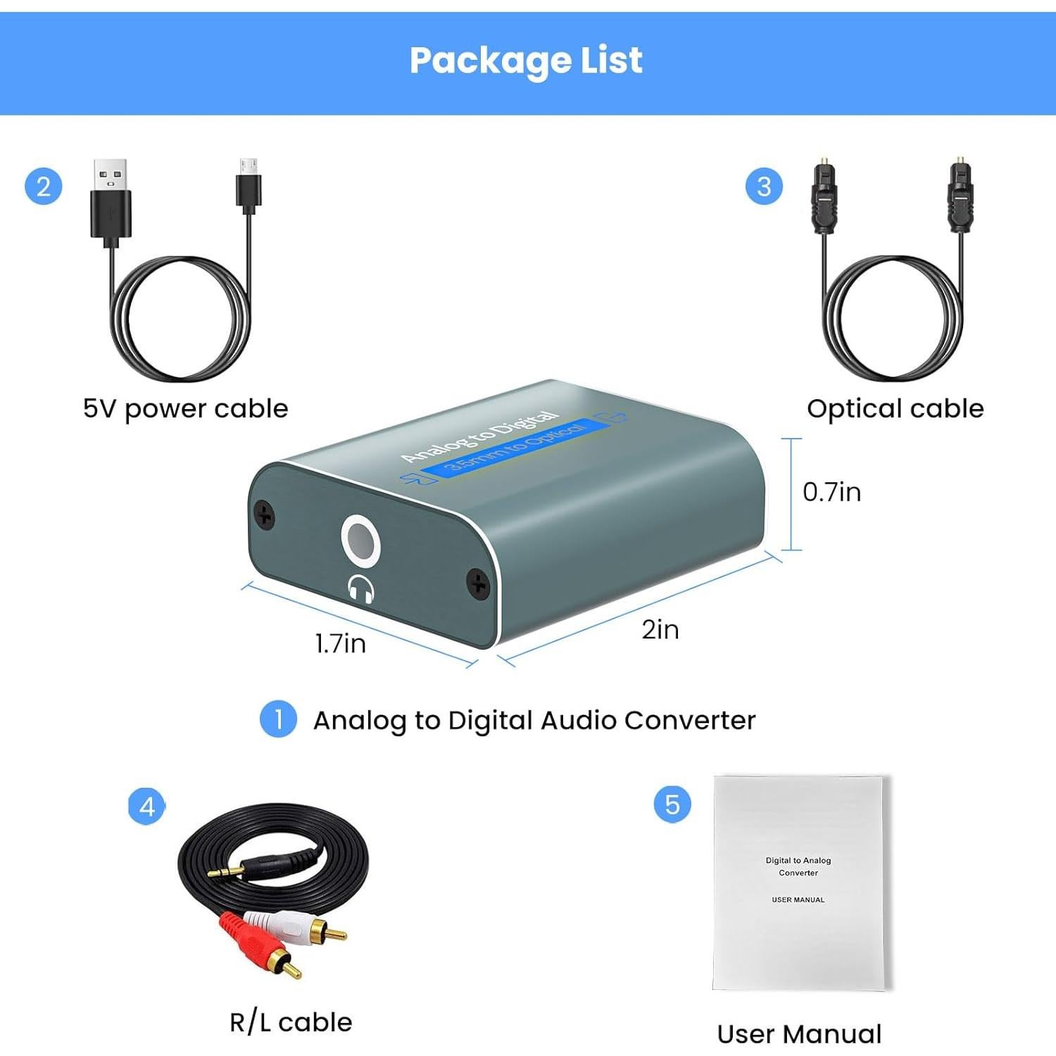 Convertidor de Audio Analógico a Digital AMANKA MO-90 Toslink