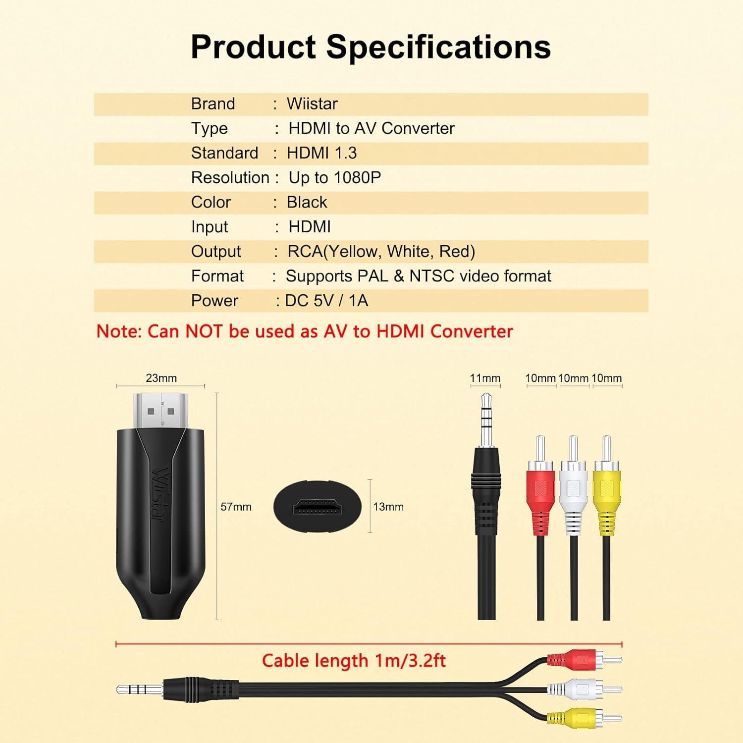 Convertidor HDMI a RCA Wiistar D13W 1080P Compatible con TV