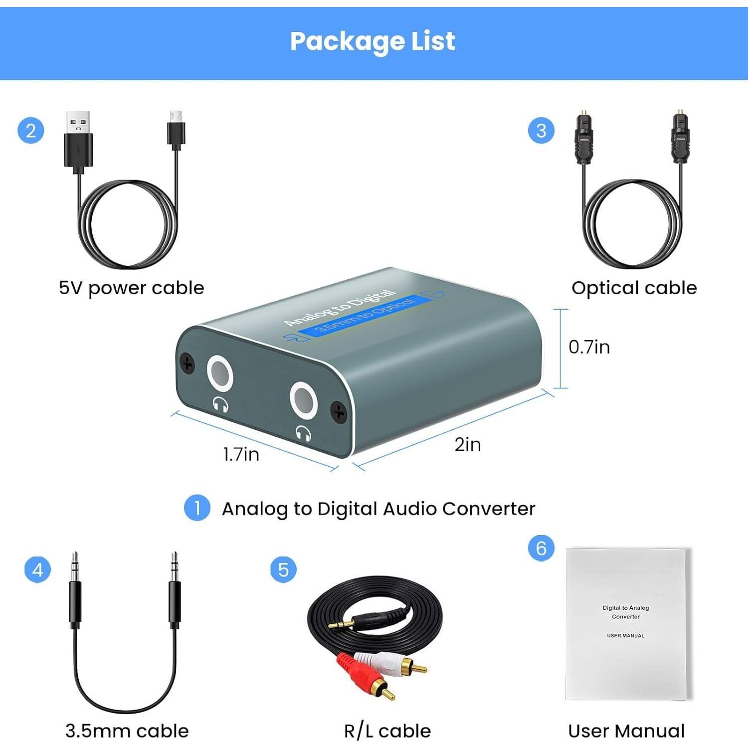 Convertidor de Audio Analógico a Digital AMANKA 2.1m RCA a Óptico