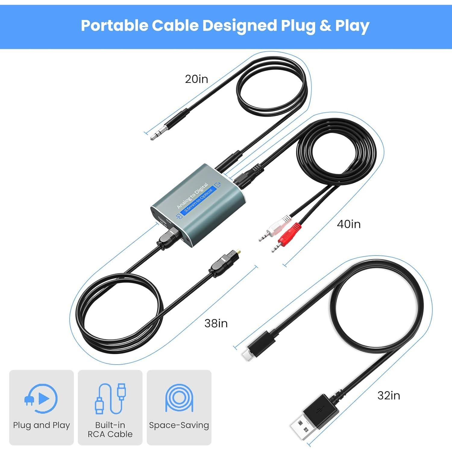Convertidor de Audio Analógico a Digital DHX 3.5mm a Óptico