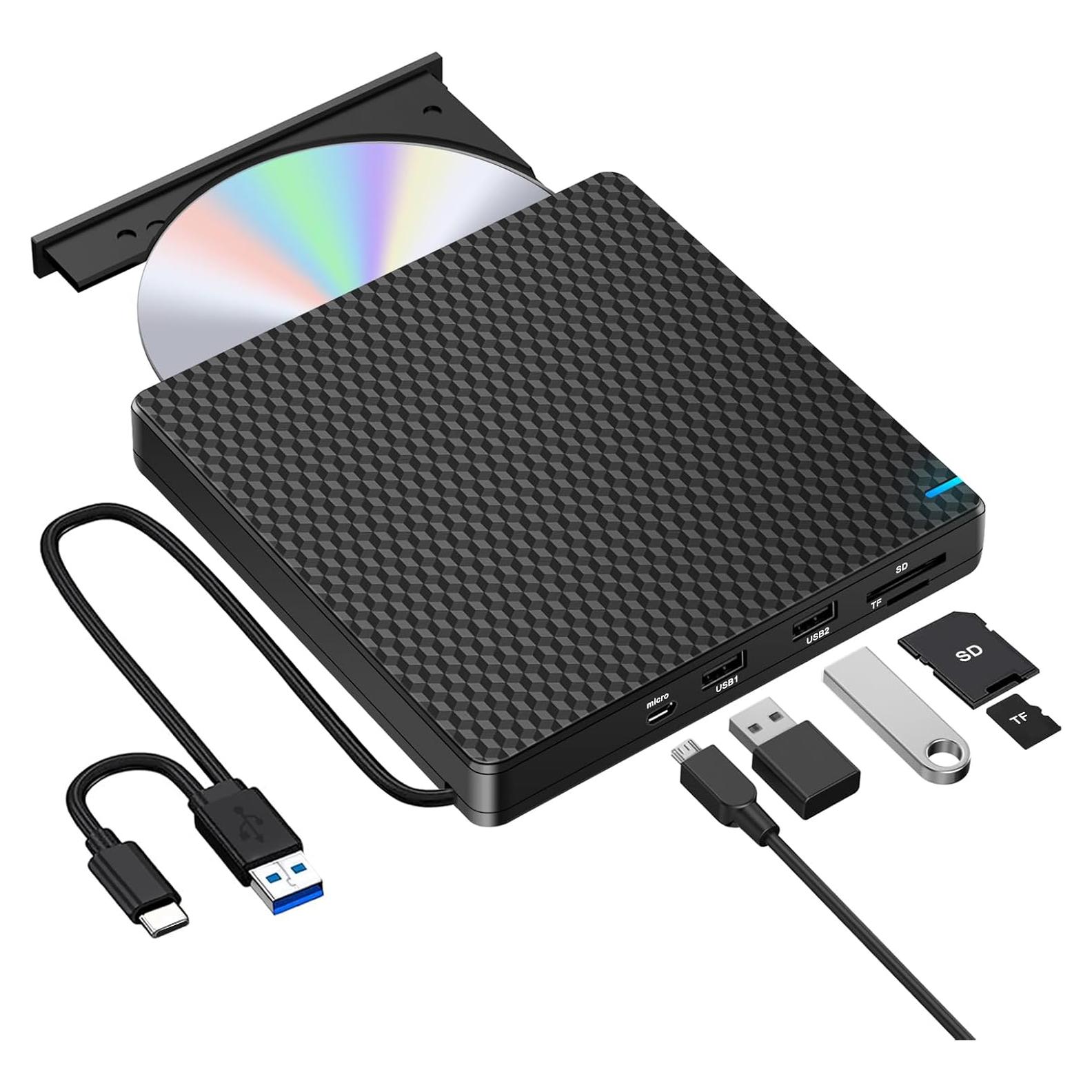 Unidad Externa de CD/DVD Guamar USB 3.0 Tipo C 5 en 1