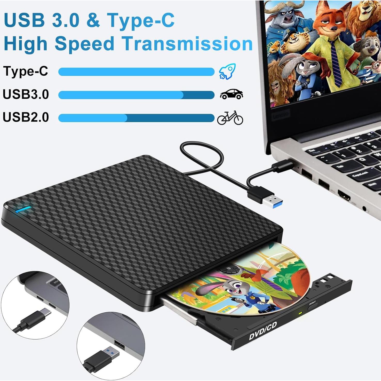 Unidad Externa de CD/DVD Guamar USB 3.0 Tipo C 5 en 1