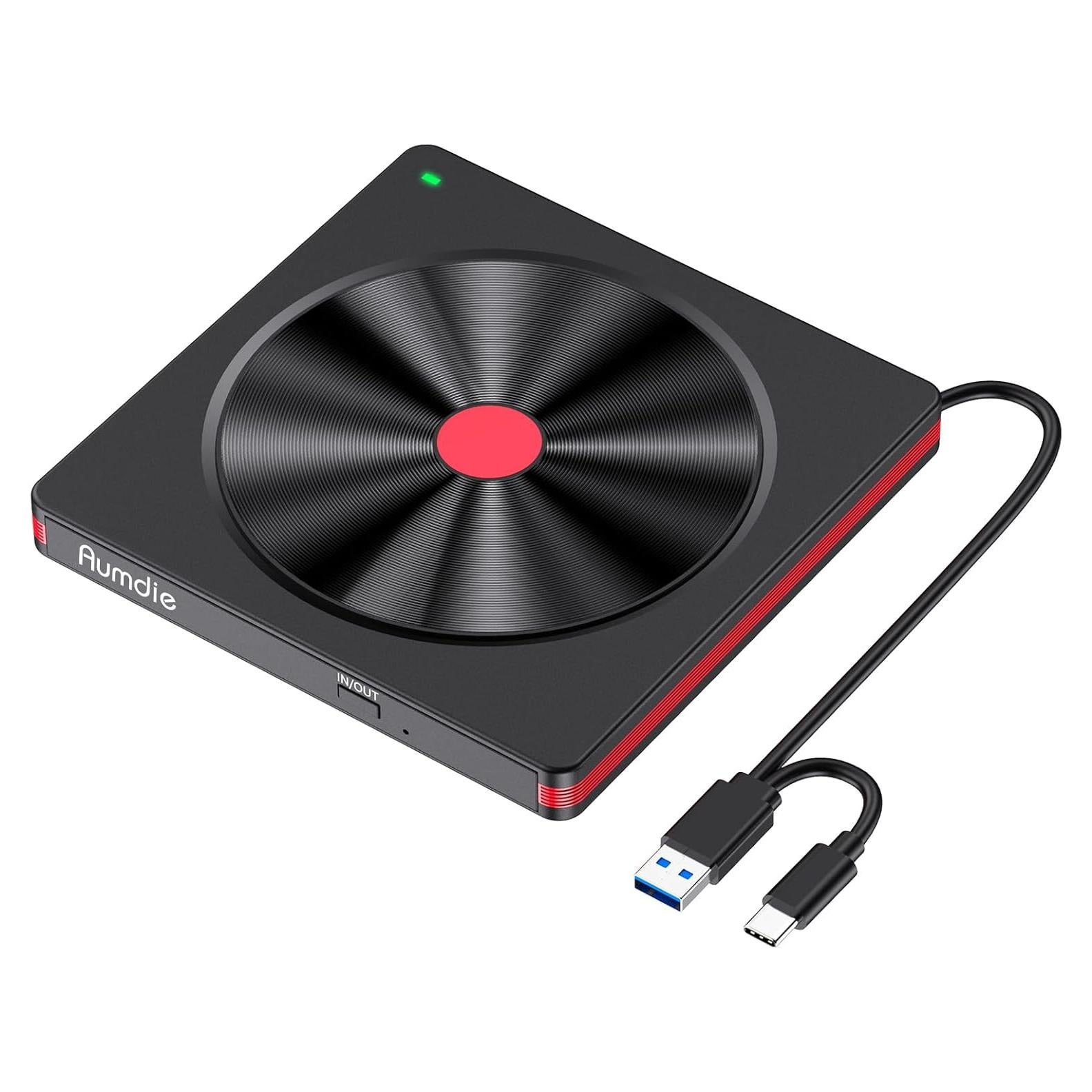 Unidad Externa de CD/DVD Aumdie BT681 USB 3.0 Negro-Rojo