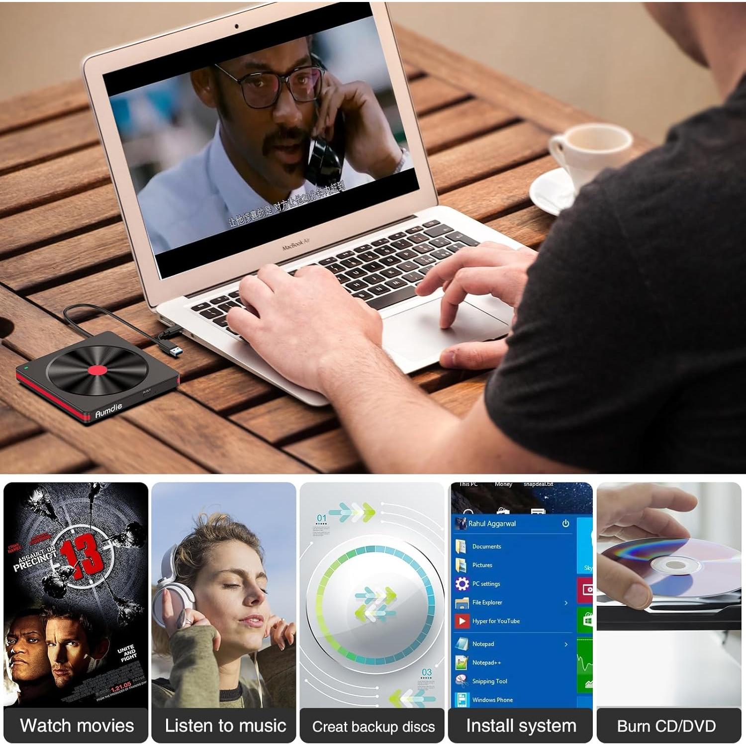 Unidad Externa de CD/DVD Aumdie BT681 USB 3.0 Negro-Rojo