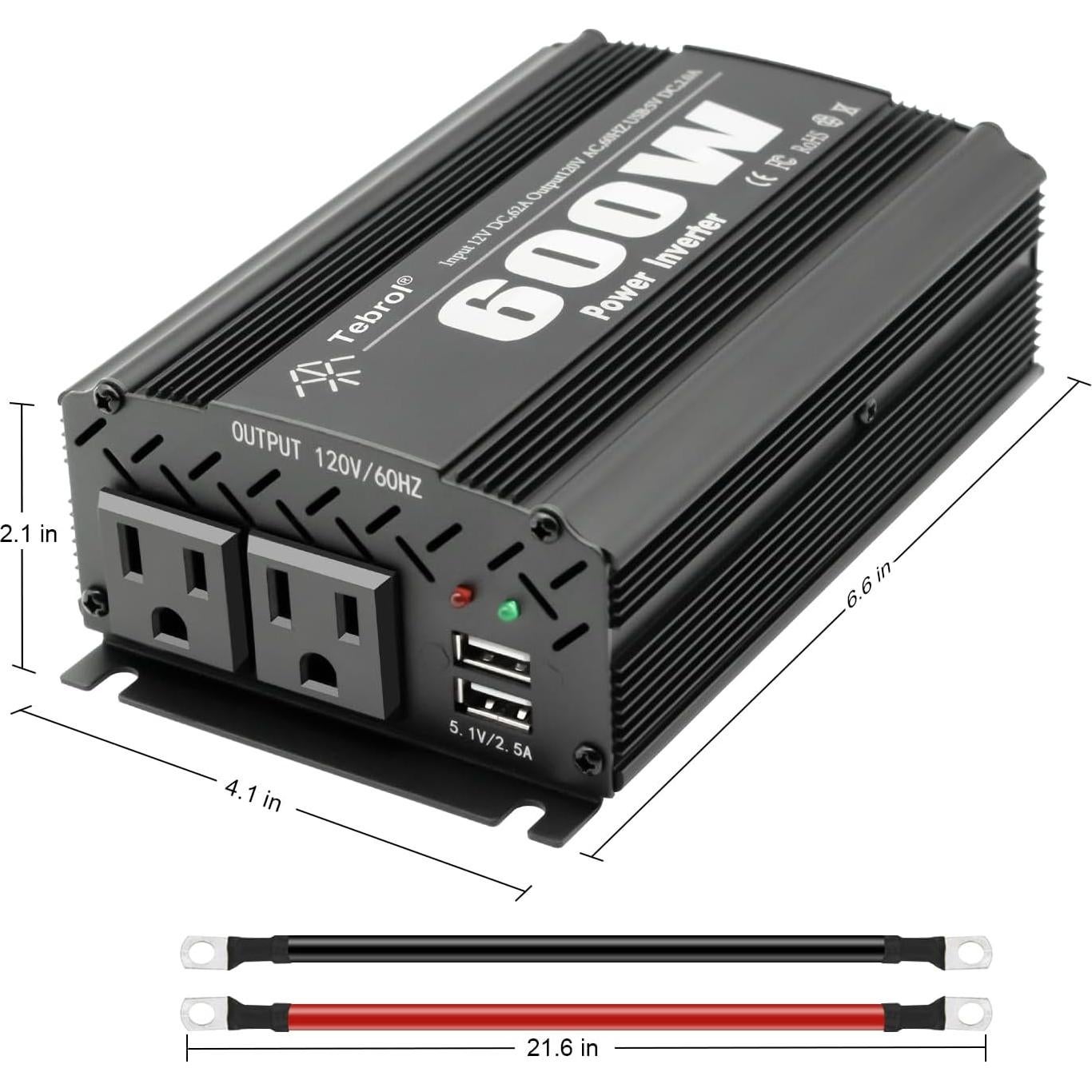 Inversor de Potencia 600W TVNIKD DC 12V a AC 110V con 2 USB