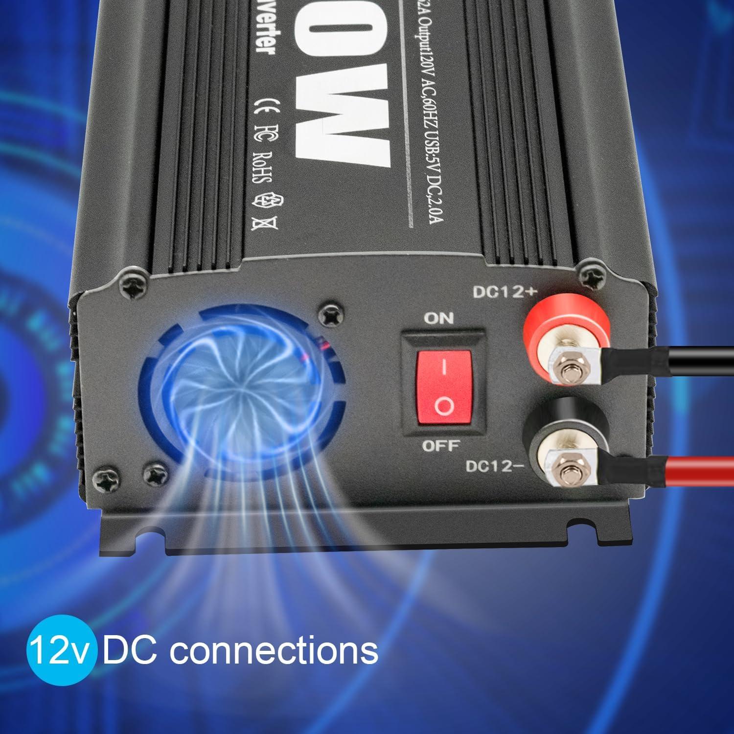 Inversor de Potencia 600W TVNIKD DC 12V a AC 110V con 2 USB