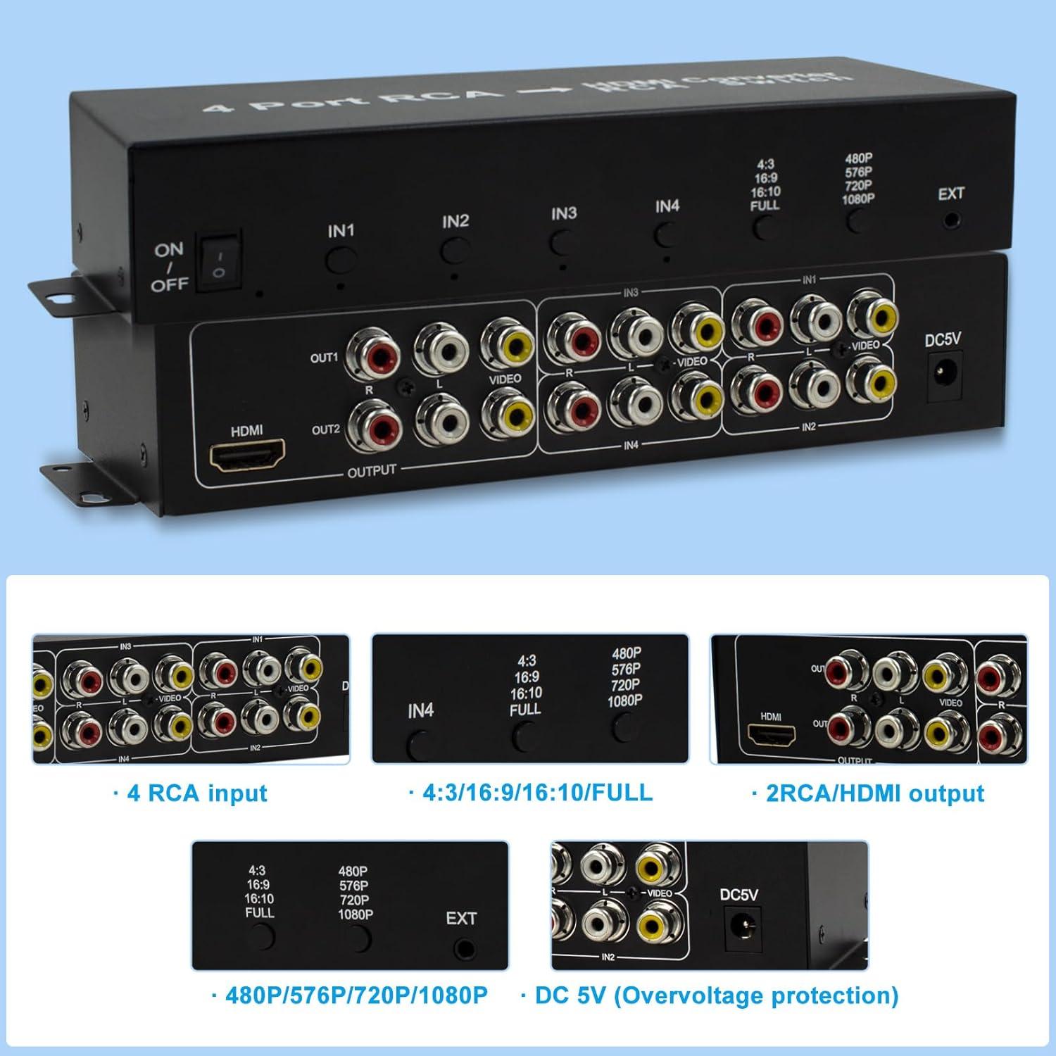 Convertidor 4 Puertos AV a HDMI HDSUNWSTD 1080P con Control