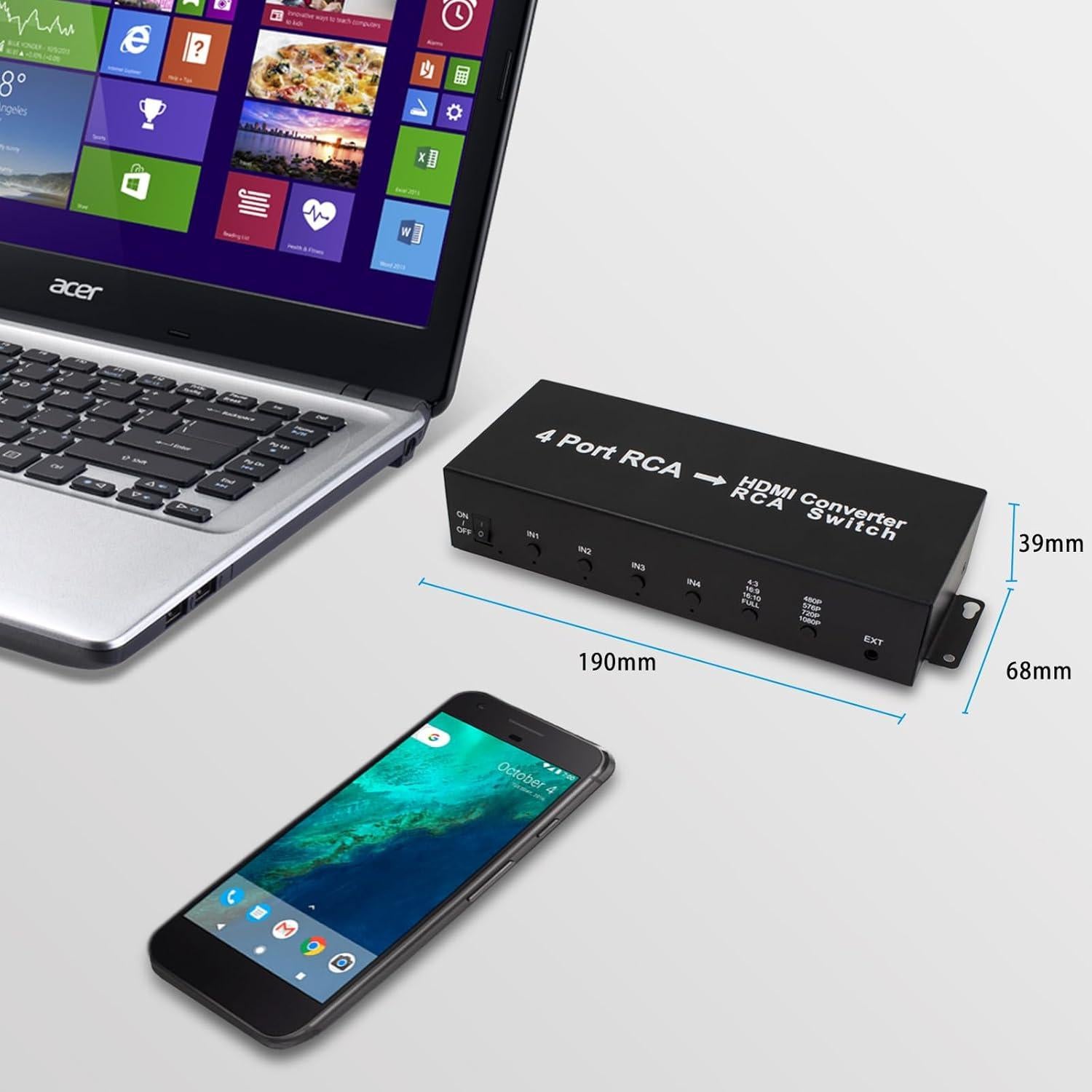 Convertidor 4 Puertos AV a HDMI HDSUNWSTD 1080P con Control