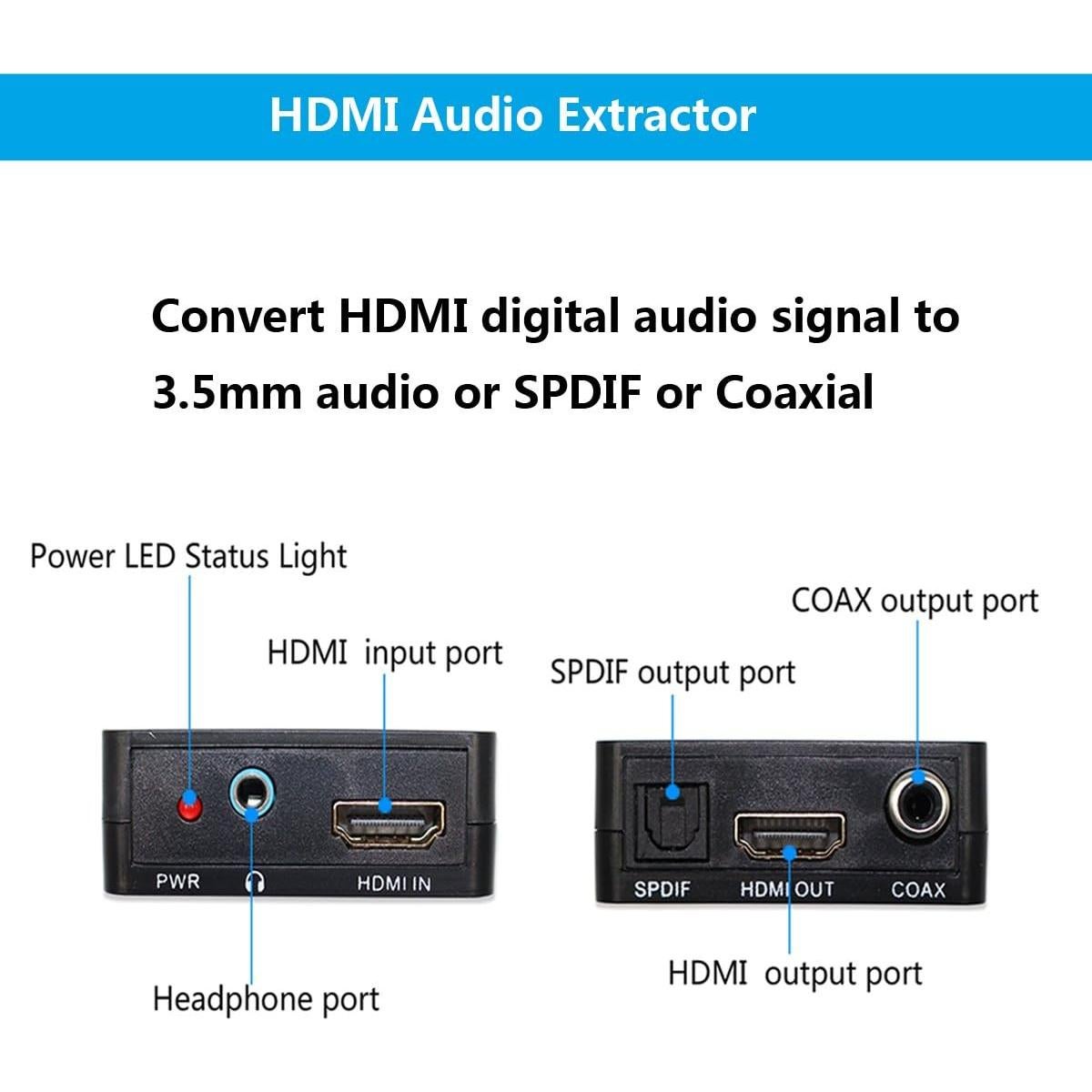 Extractor de Audio HDMI Wiistar 1080P con Salida SPDIF y 3.5mm