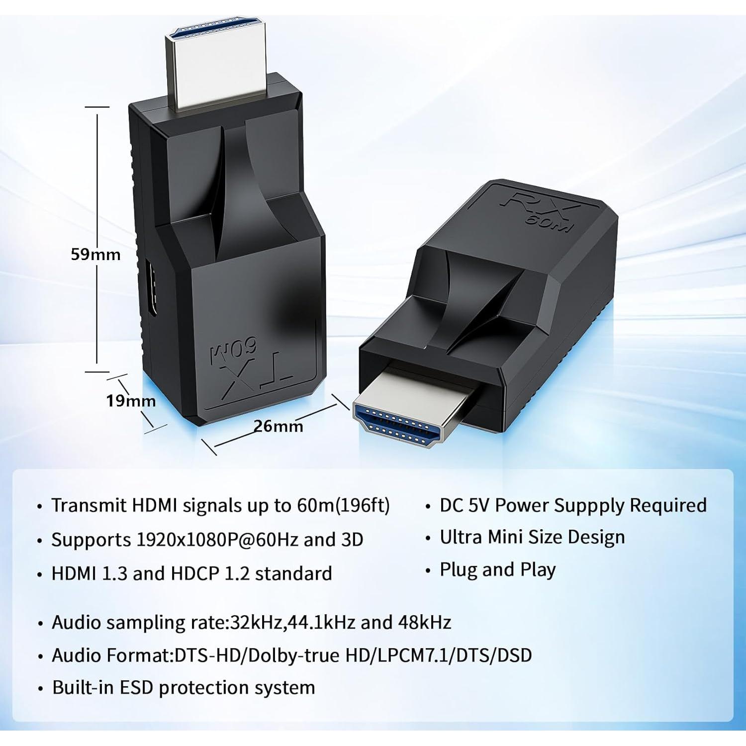 Extensor HDMI 60M LUKFOCAB Adaptador RJ45 Full HD 1080P