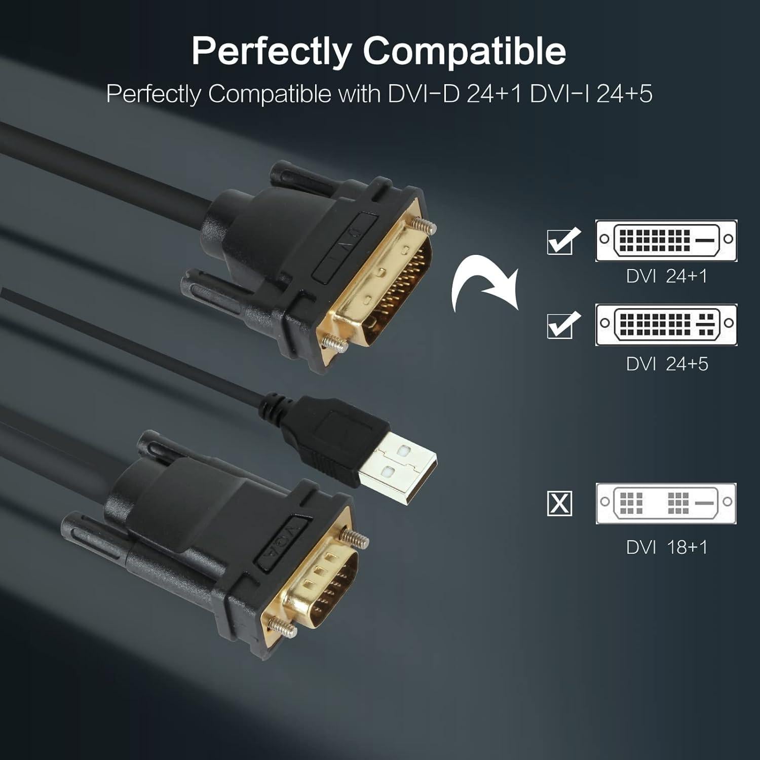 Cable VGA a DVI Masculino VCOM 1.83m con USB Alimentación