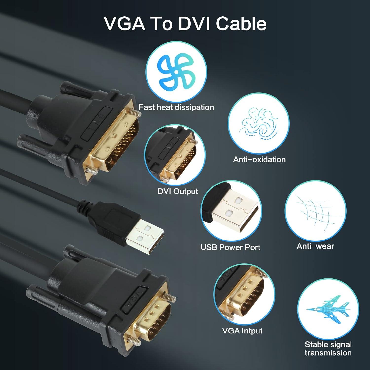 Cable VGA a DVI Masculino VCOM 1.83m con USB Alimentación