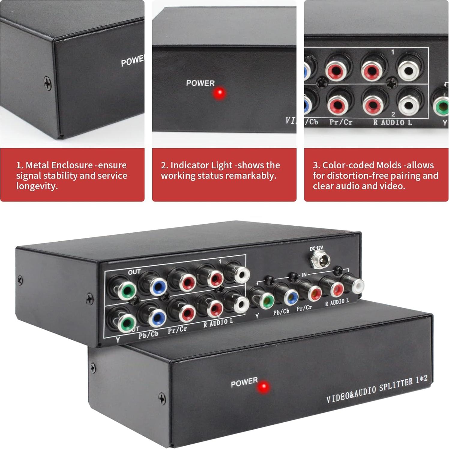 Divisor AV Componente 1x2 BolAAzuL 1080p RCA Plug & Play