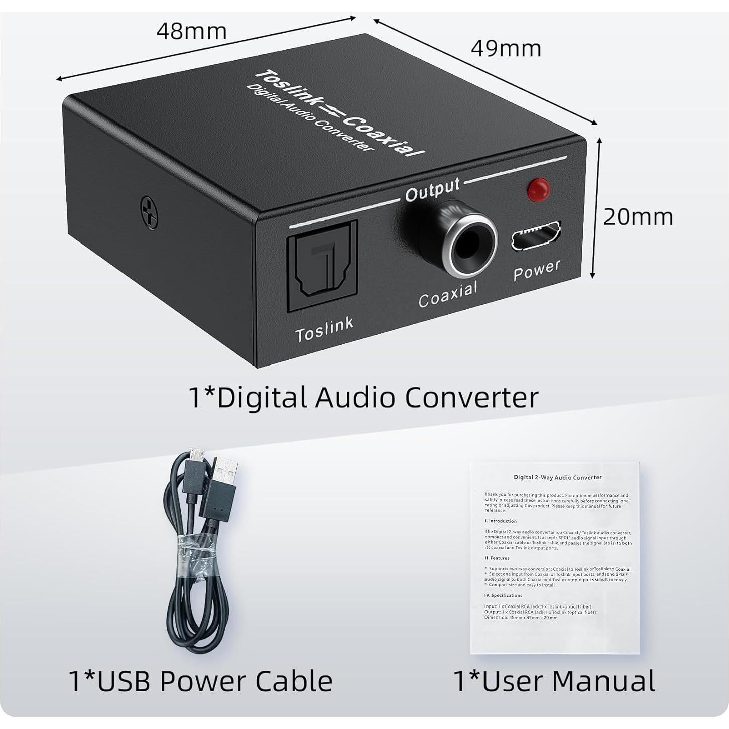 Convertidor de Audio Digital Bidireccional LUKFOCAB Coaxial a Óptico