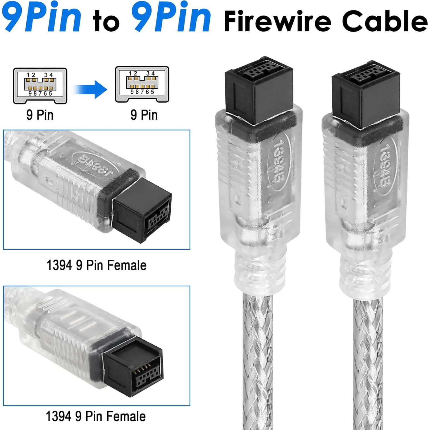 Cable FireWire 800 1.83m WTYIXS 9Pin a 9Pin para PC y Videocámara