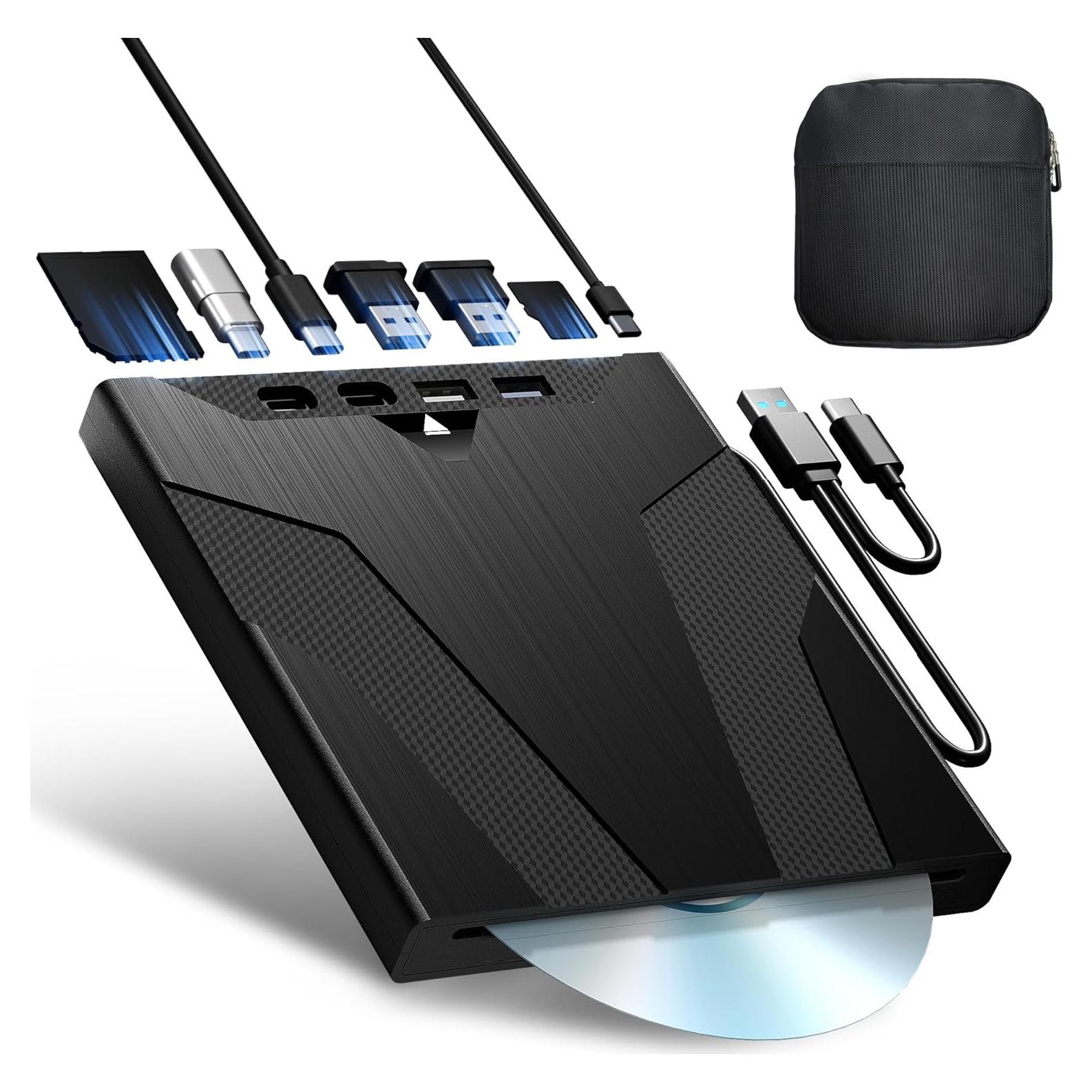 Unidad Externa de CD/DVD Wbacon 8 en 1 USB con Funda