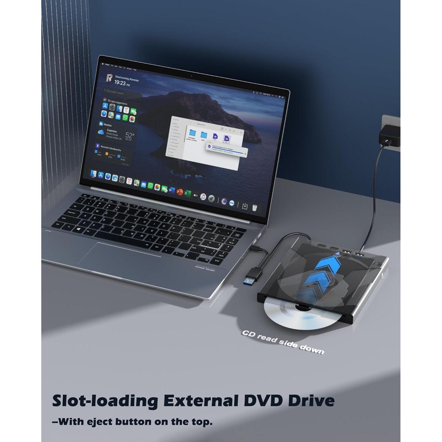 Unidad Externa de CD/DVD Wbacon 8 en 1 USB con Funda