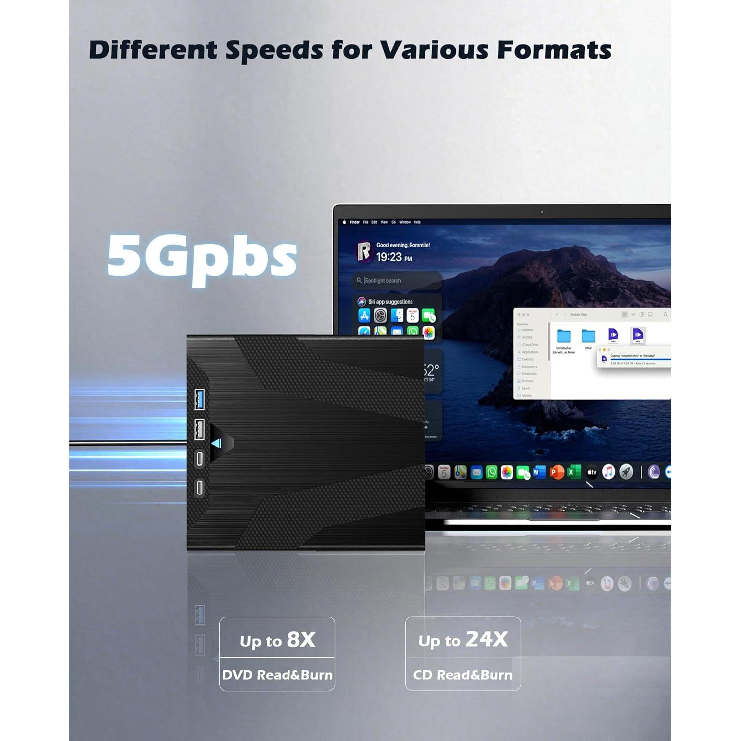 Unidad Externa de CD/DVD Wbacon 8 en 1 USB con Funda