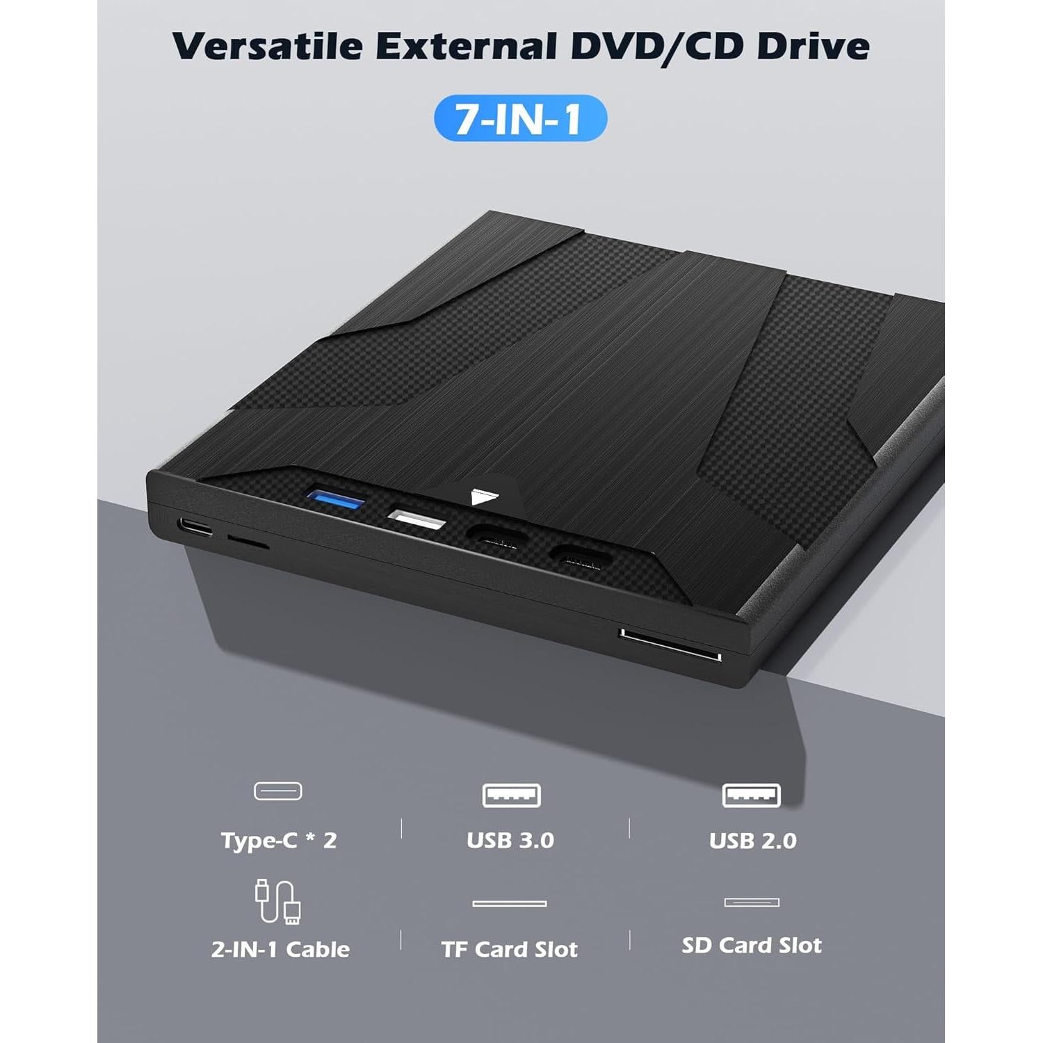 Unidad Externa de CD/DVD Wbacon 8 en 1 USB con Funda