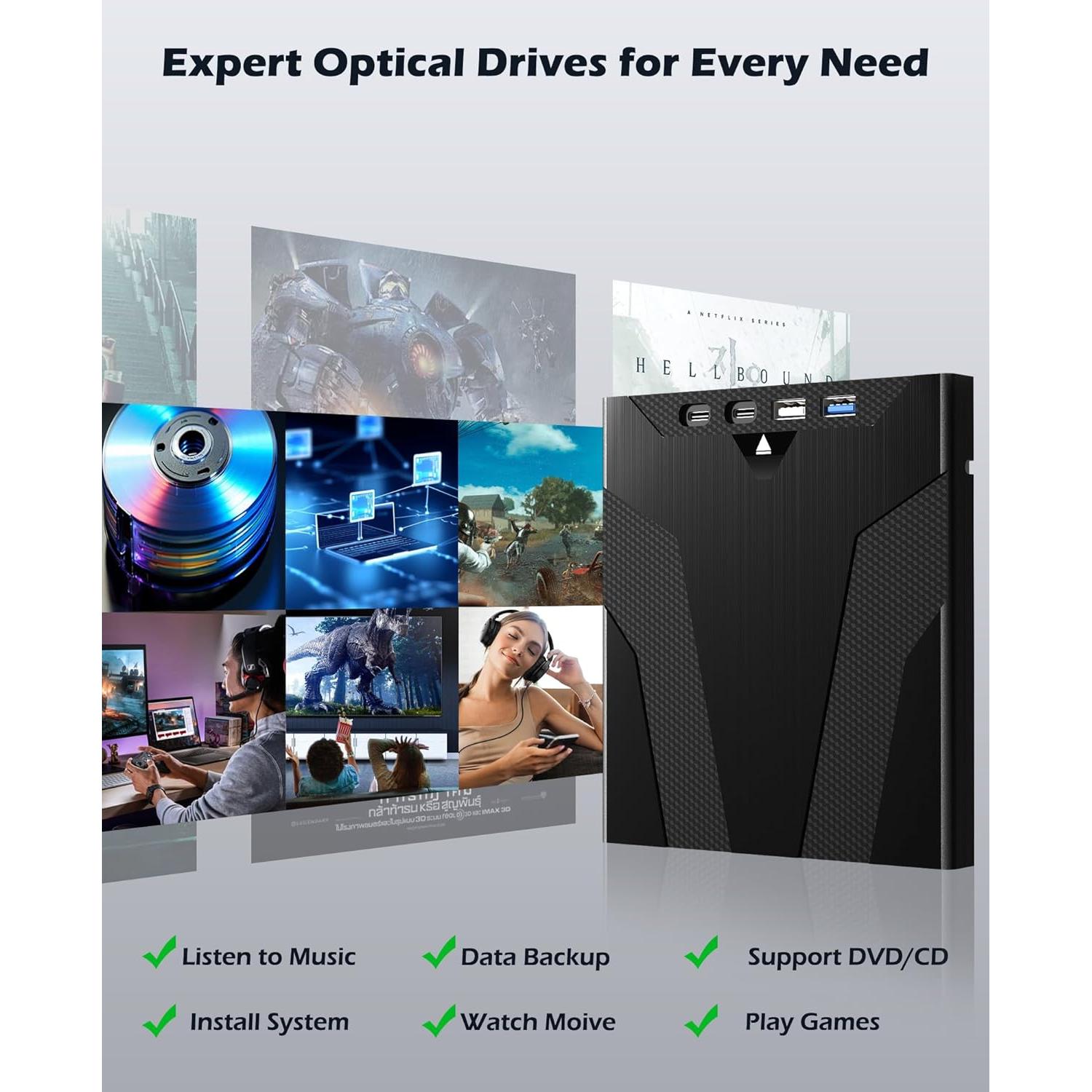 Unidad Externa de CD/DVD Wbacon 8 en 1 USB con Funda