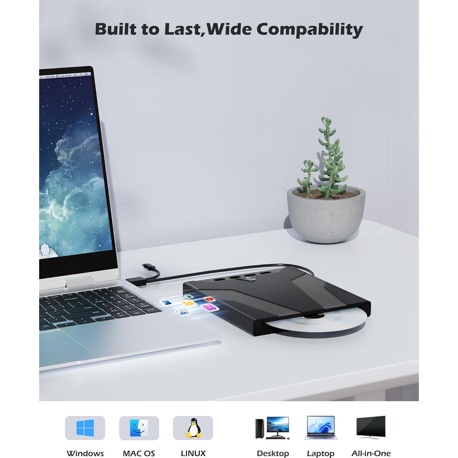 Unidad Externa de CD/DVD Wbacon 8 en 1 USB con Funda