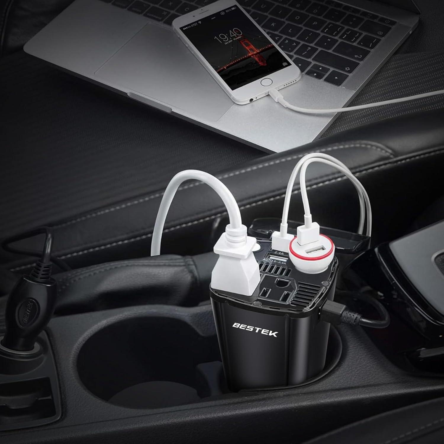 Inversor de Potencia de Coche BESTEK 200W con 2 Salidas CA y USB