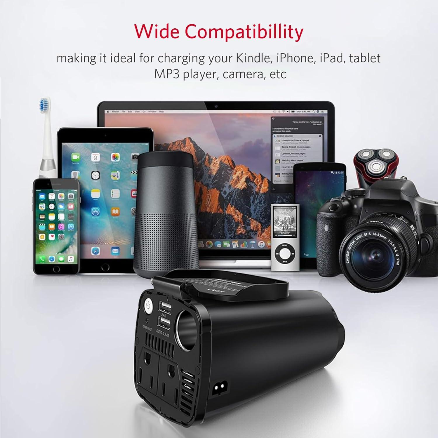 Inversor de Potencia de Coche BESTEK 200W con 2 Salidas CA y USB