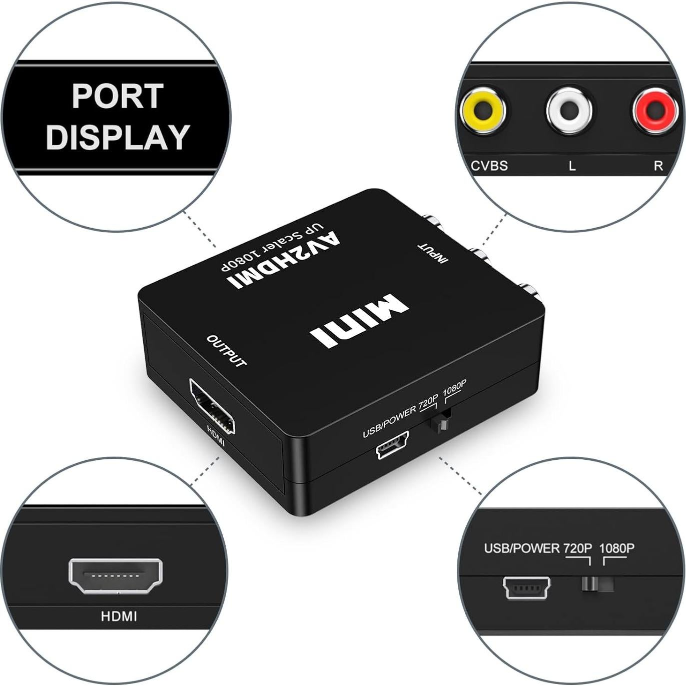 Convertidor RCA a HDMI Hanchuang AV2HDMI 1080P Mini