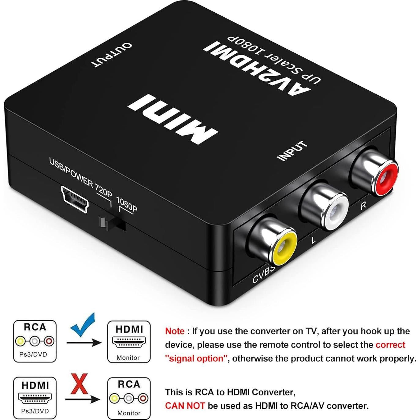 Convertidor RCA a HDMI Hanchuang AV2HDMI 1080P Mini
