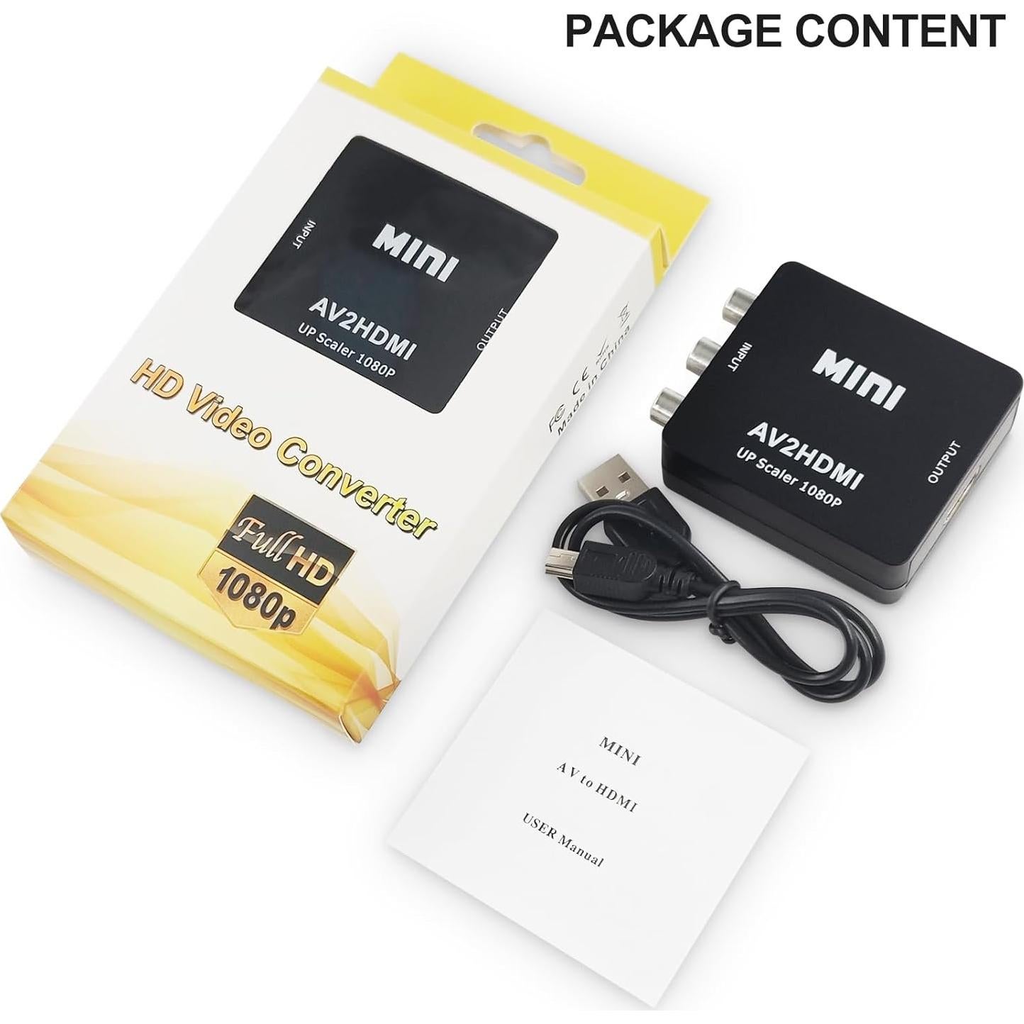 Convertidor RCA a HDMI Hanchuang AV2HDMI 1080P Mini