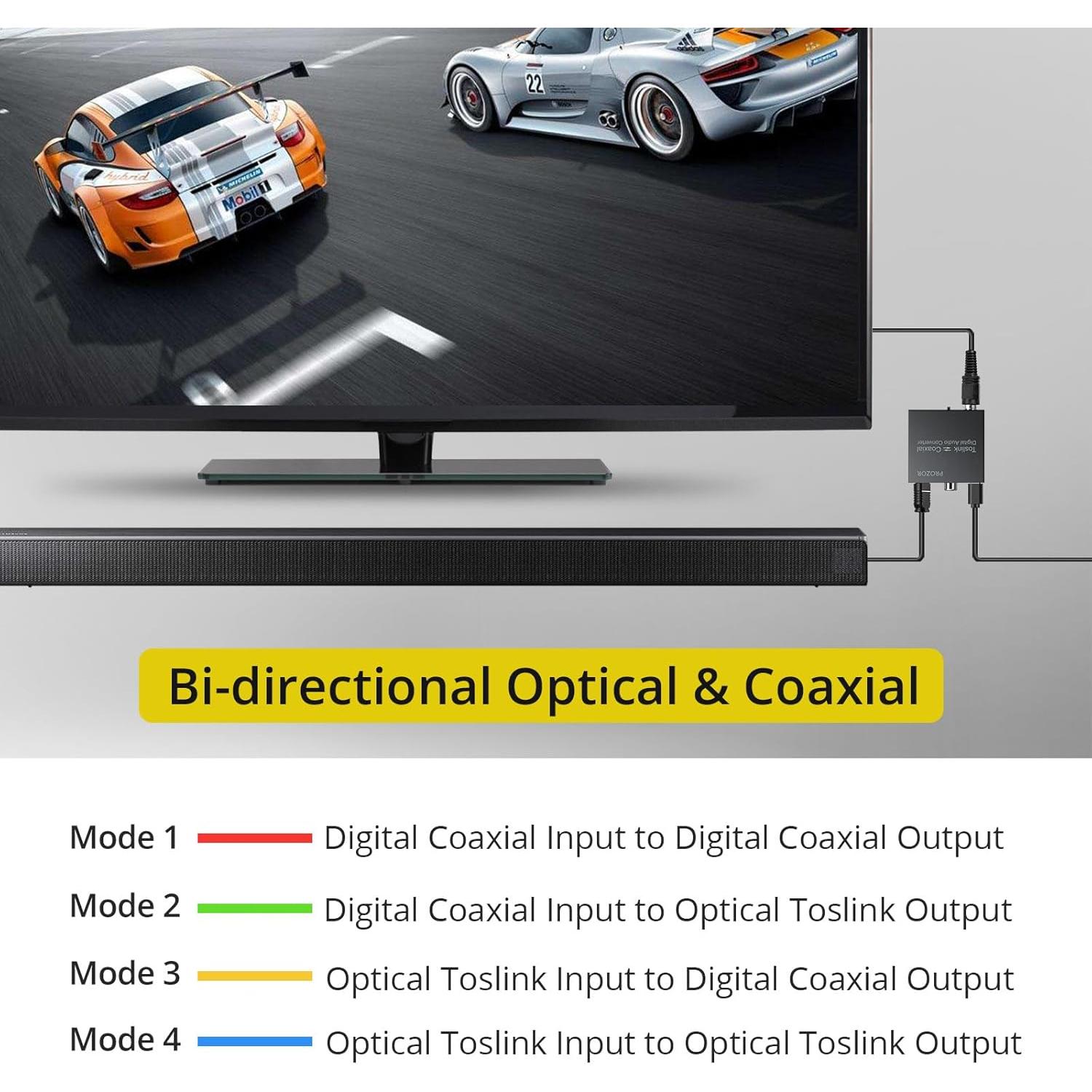 Convertidor Coaxial Óptico PROZOR Bidireccional 192K